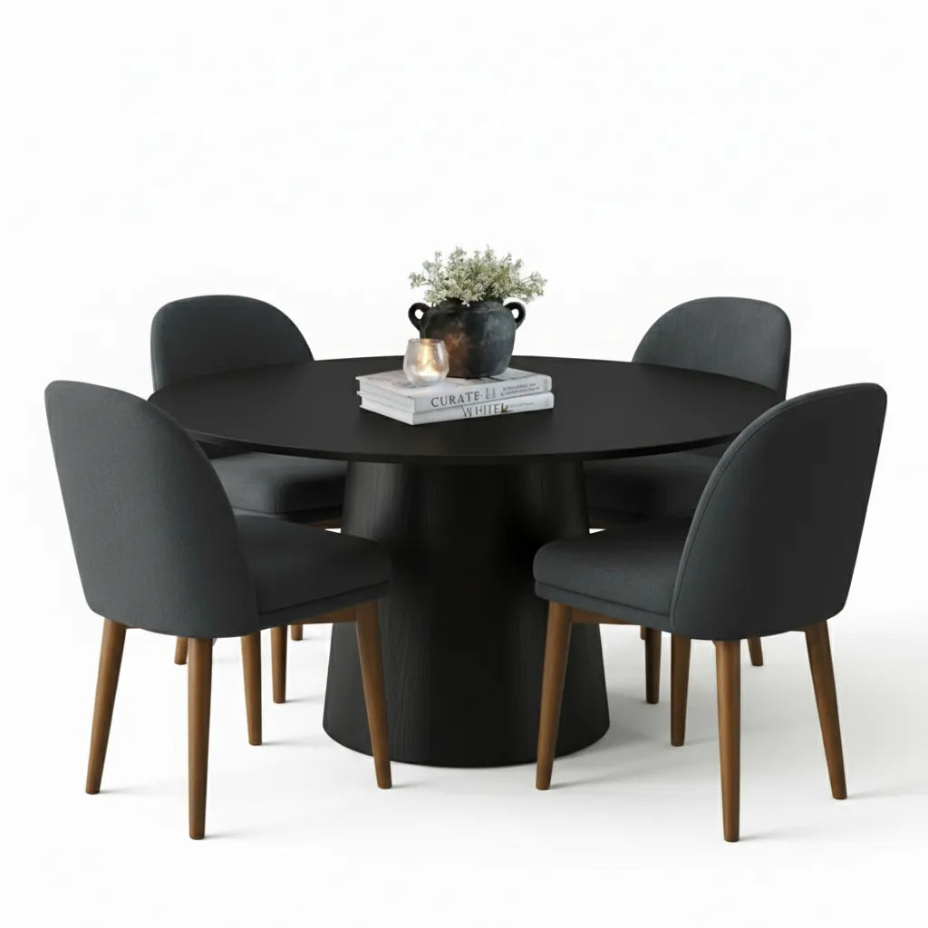 Orchid & Athena 52" Round Solid Oak Dining Table Set for 4 (5-Piece)