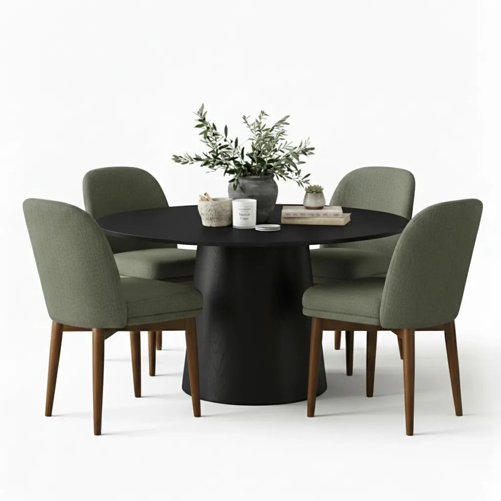Orchid & Athena 52" Round Solid Oak Dining Table Set for 4 (5-Piece)