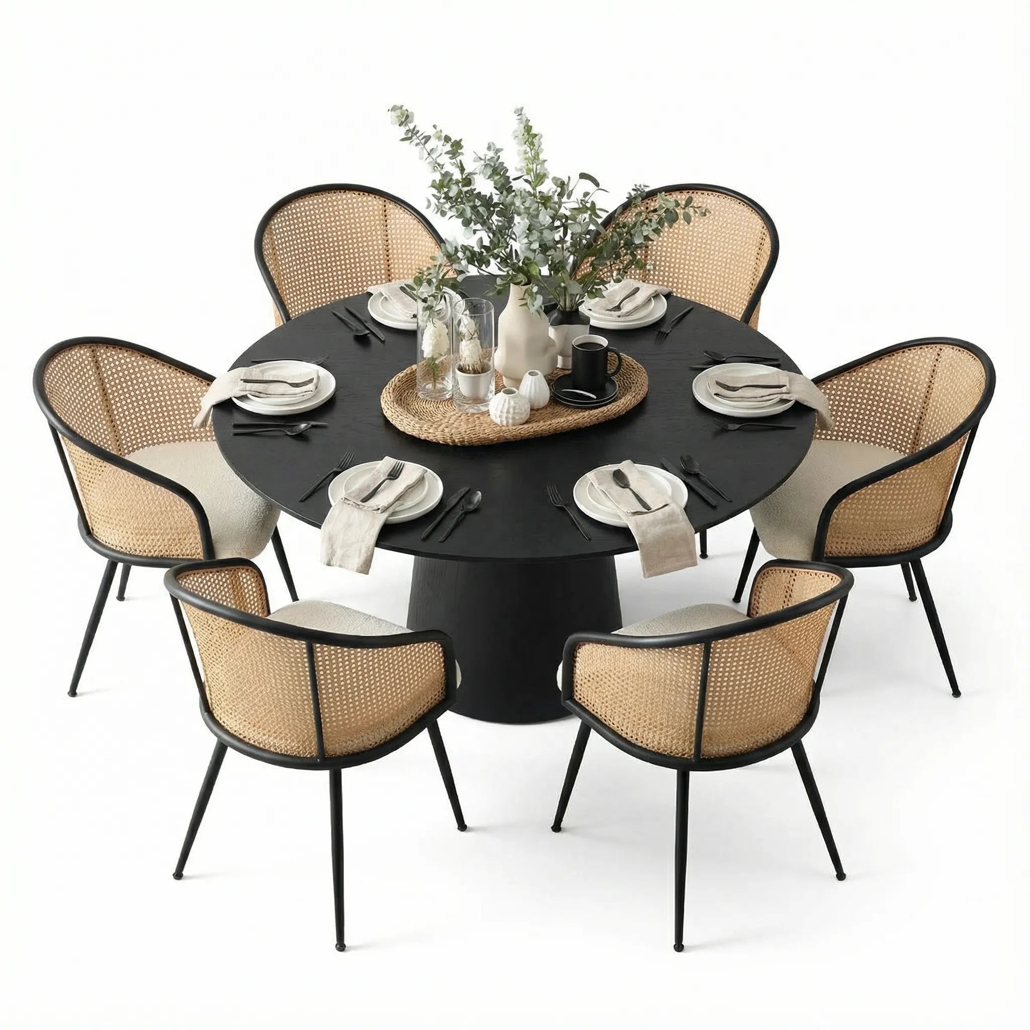 Orchid & Jules 60" Solid Oak Round Dining Table Set for 6 (7-Piece)