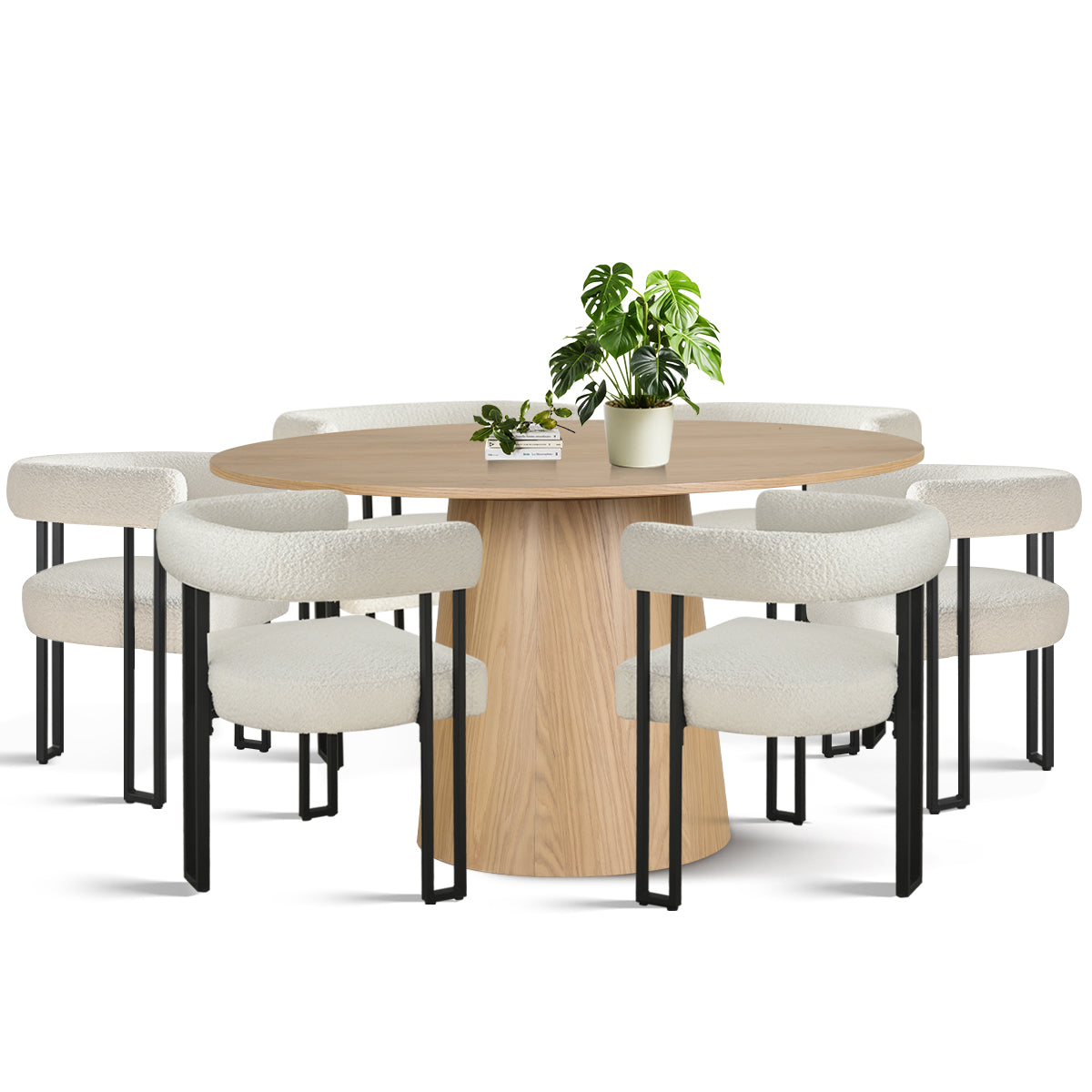 Orchid & Mia 52" Solid Oak Round Dining Table Set for 6 (7-Piece)