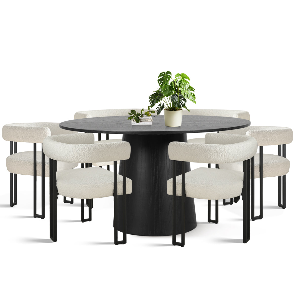 Orchid & Mia 52" Solid Oak Round Dining Table Set for 6 (7-Piece)