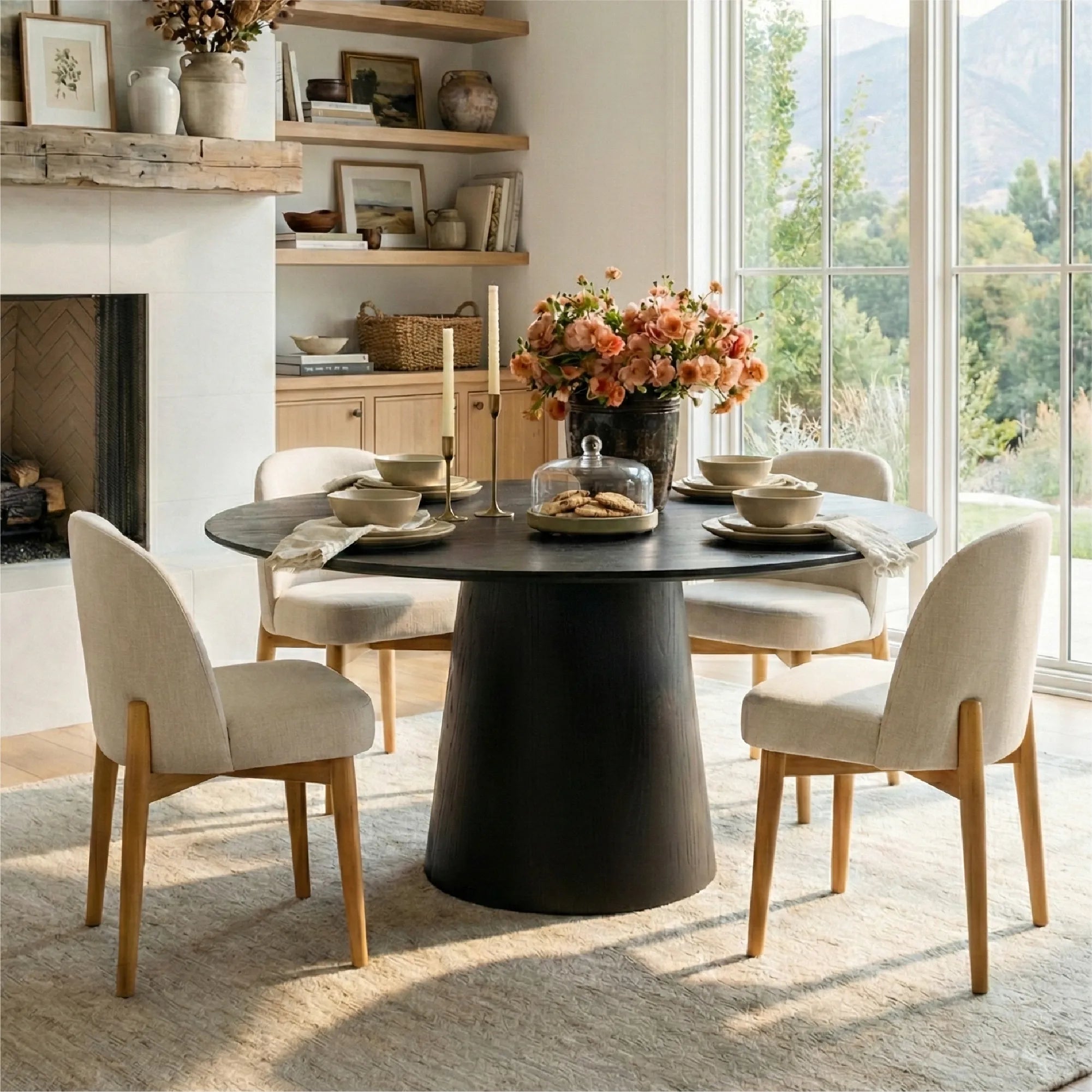 Orchid & Havana 52" Round Solid Oak Dining Table Set for 4 (5-Piece)