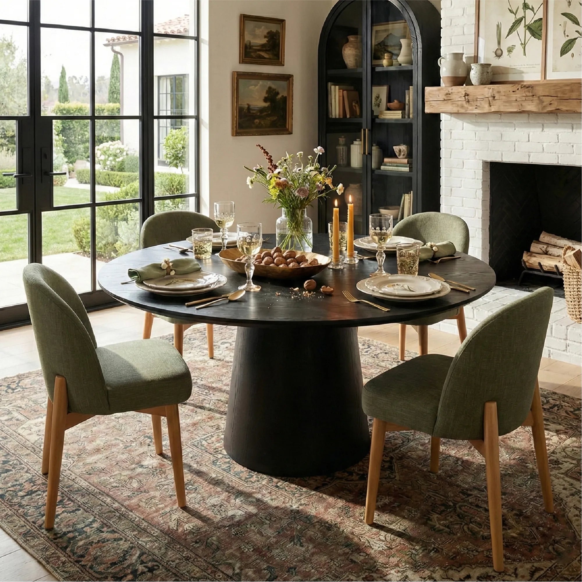 Orchid & Havana 52" Round Solid Oak Dining Table Set for 4 (5-Piece)