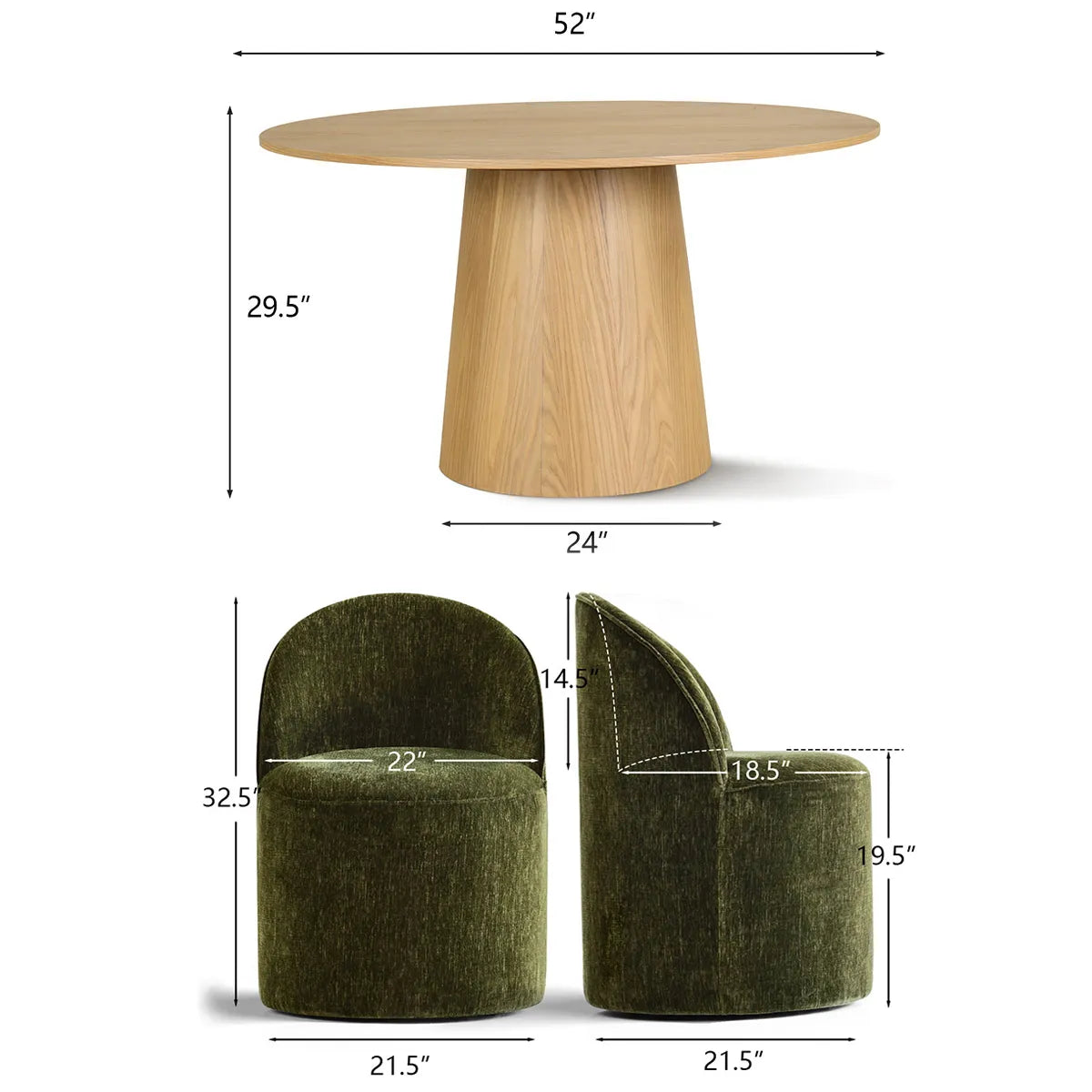 Orchid & Doris 52" Round Natural Dining Table Set for 4 (5-Piece)