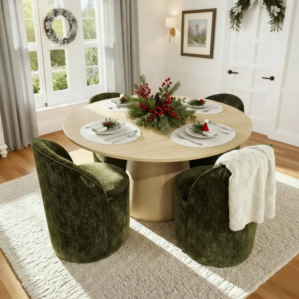Orchid & Doris 52" Round Natural Dining Table Set for 4 (5-Piece)