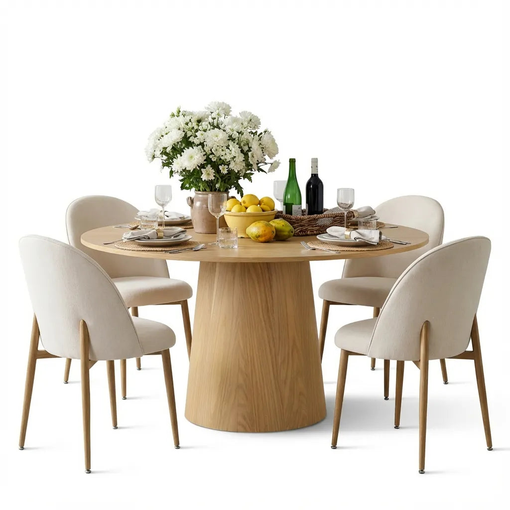 Orchid & Goteborg 52" Round Solid Oak Dining Table Set for 4 (5-Piece)