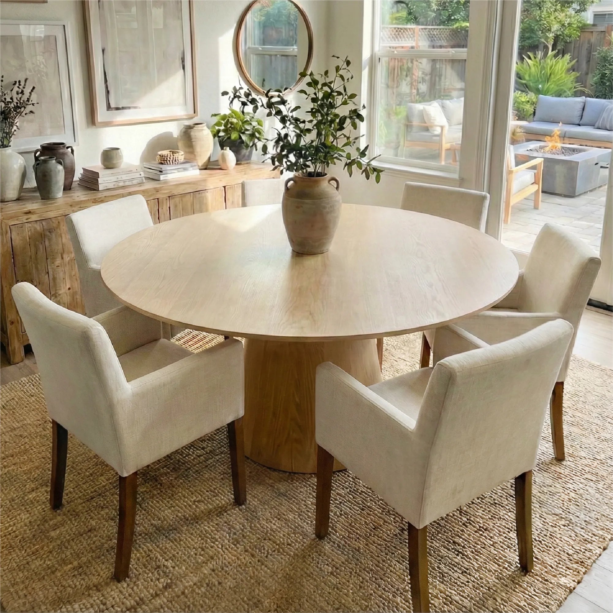 Orchid & North 60" Solid Oak Round Dining Table Set for 6 (7-Piece)