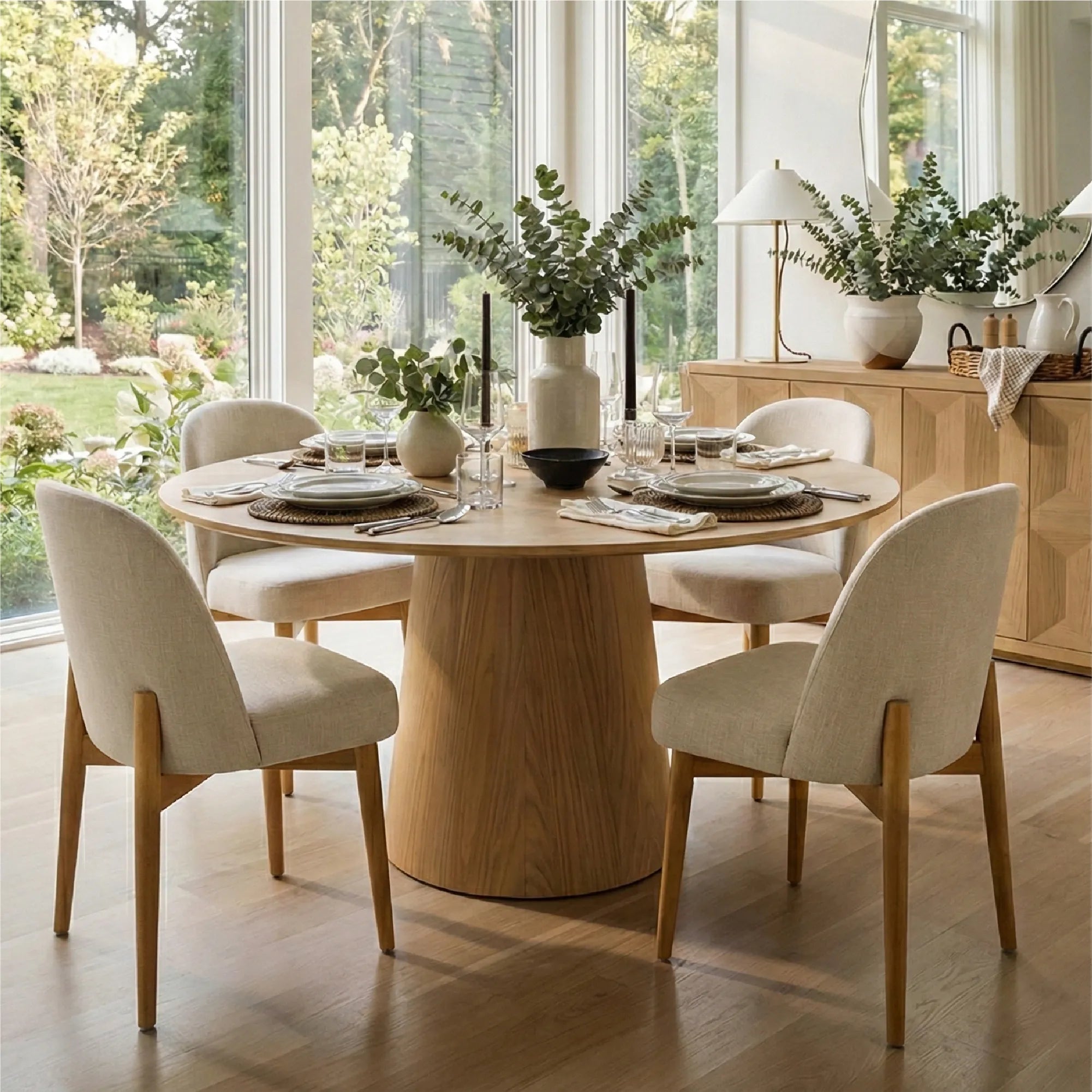Orchid & Havana 52" Round Solid Oak Dining Table Set for 4 (5-Piece)