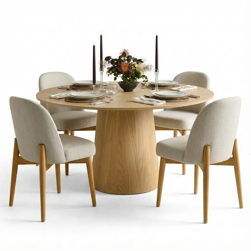 Orchid & Havana 52" Round Solid Oak Dining Table Set for 4 (5-Piece)