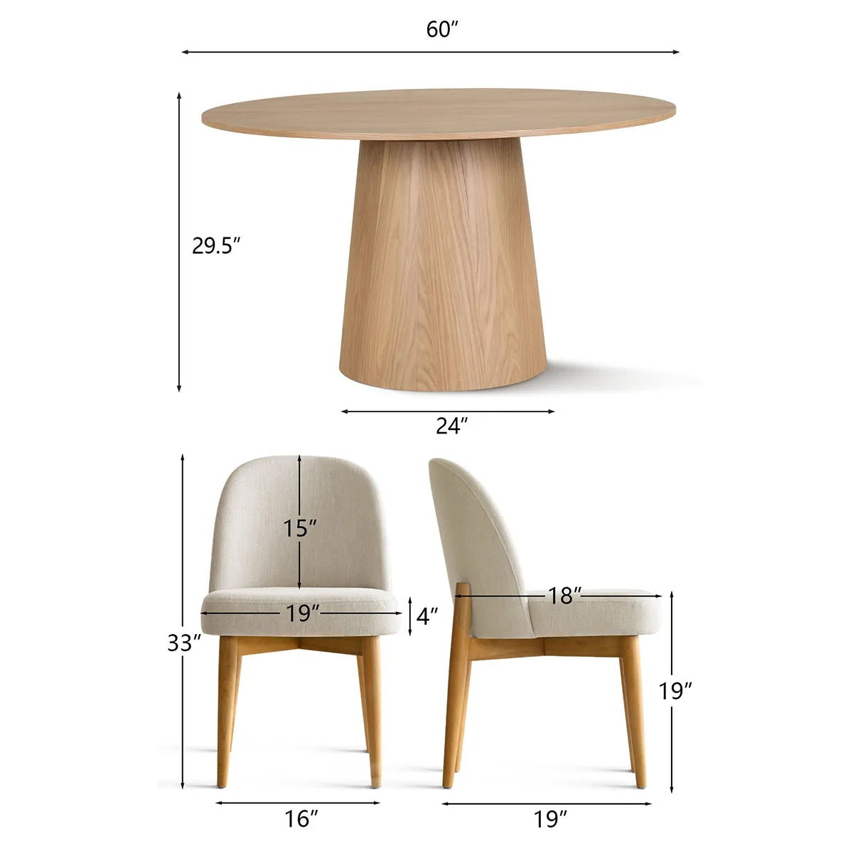 Orchid & Havana 60" Round Natural Dining Table Set for 6 (7-Piece)