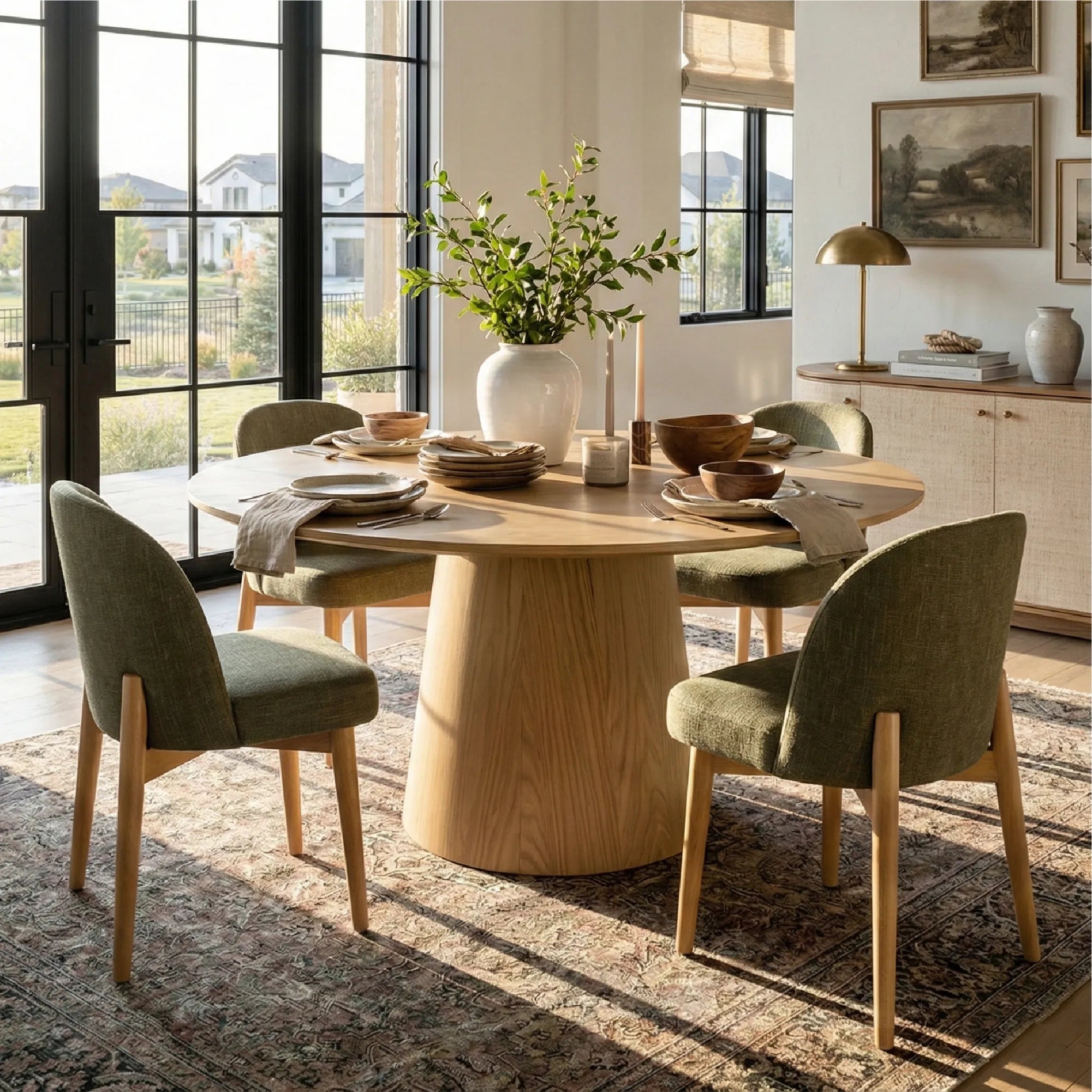 Orchid & Havana 52" Round Solid Oak Dining Table Set for 4 (5-Piece)