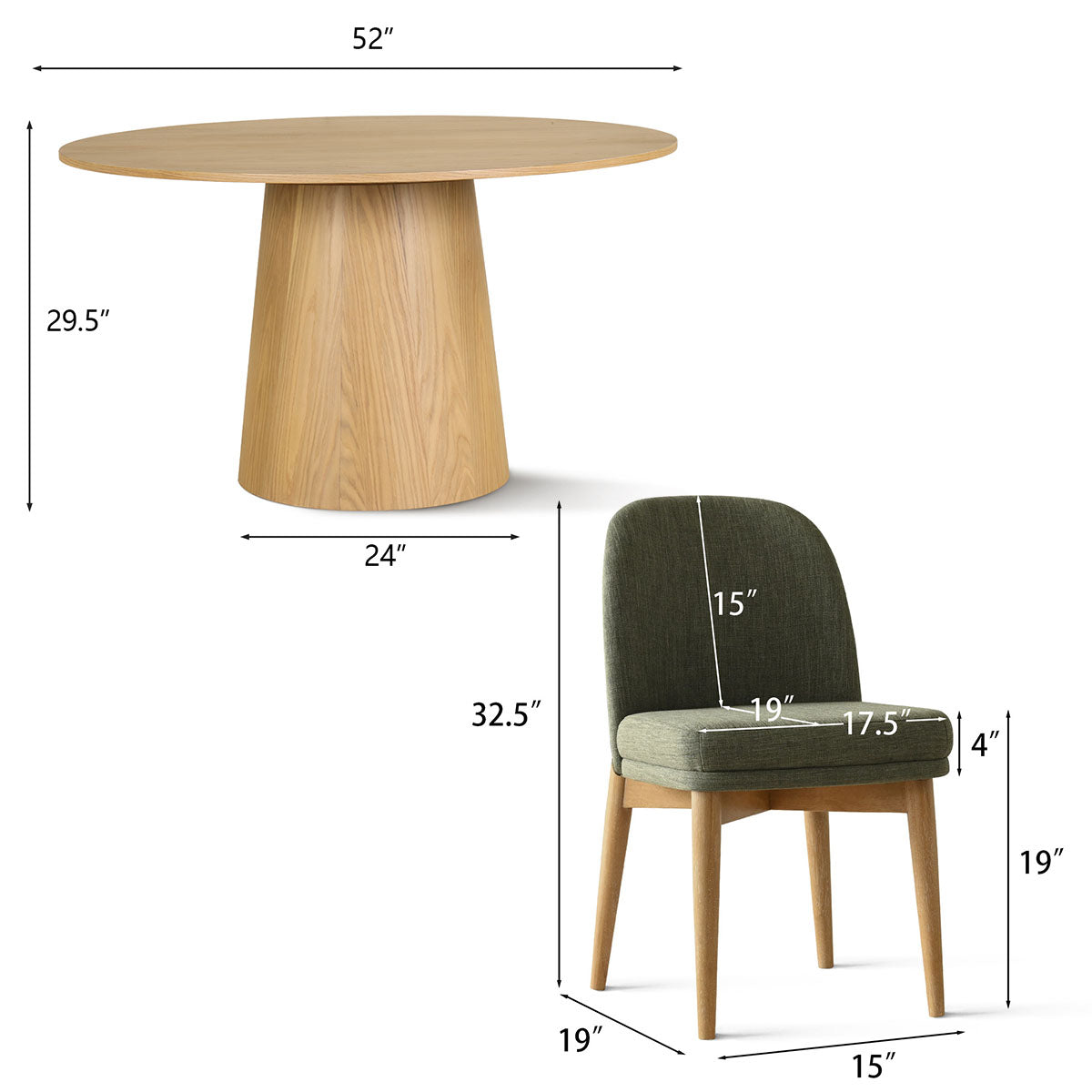 Orchid & Havana 52" Round Natural Dining Table Set for 6 (7-Piece)