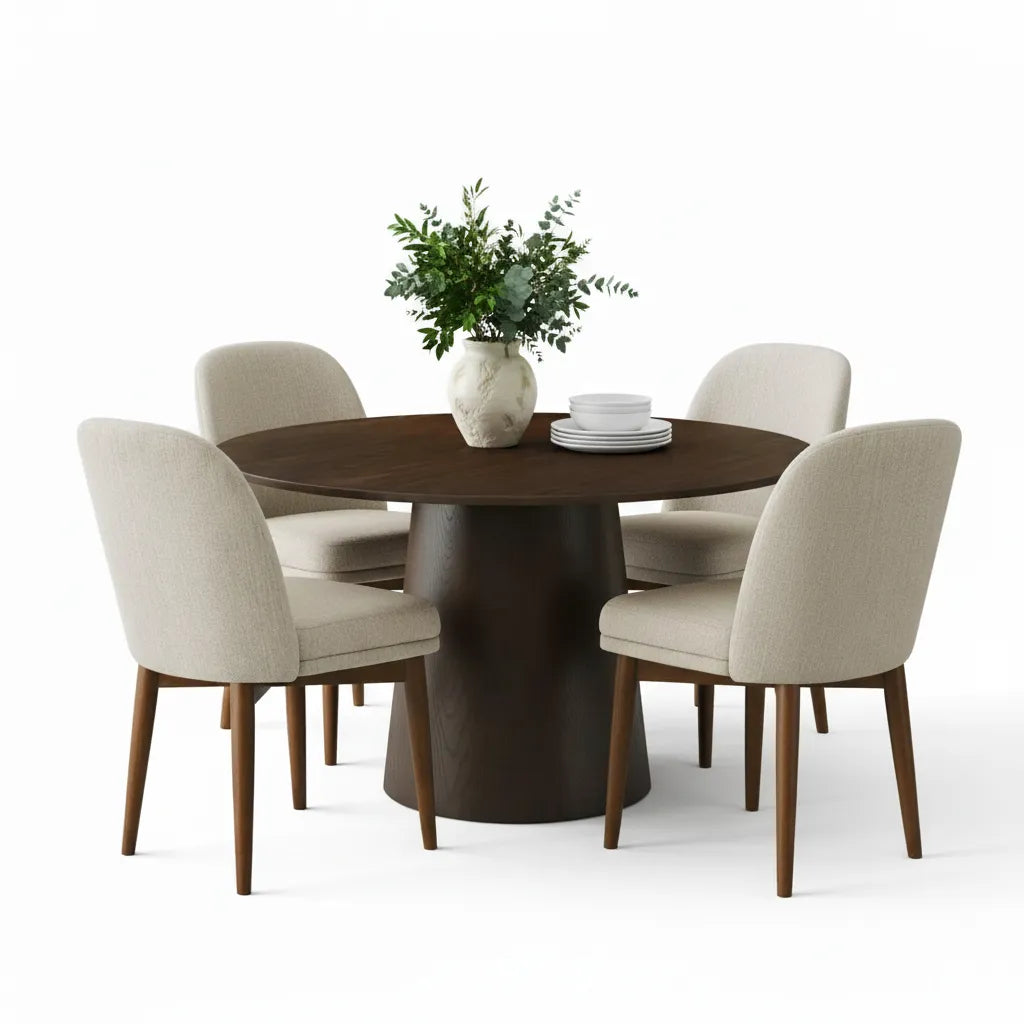 Orchid & Athena 52" Round Solid Oak Dining Table Set for 4 (5-Piece)