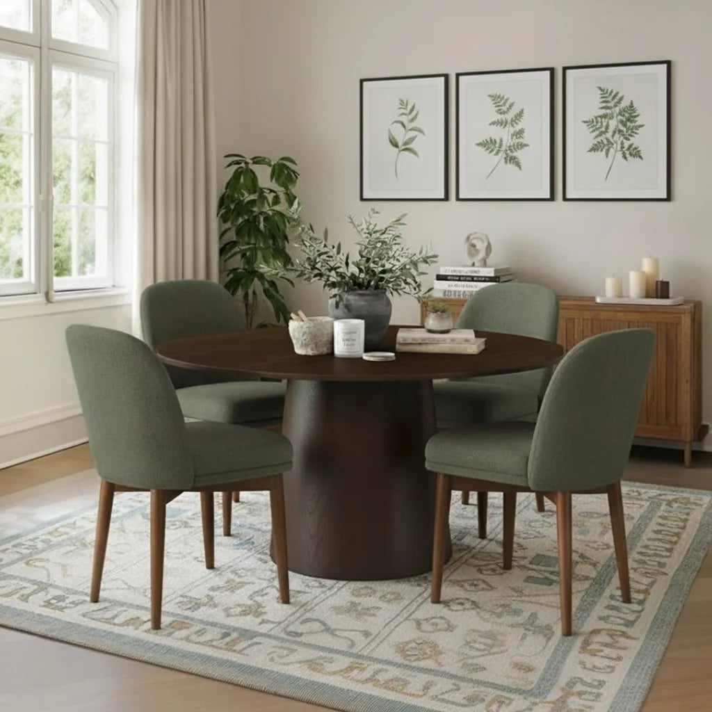 Orchid & Athena 52" Round Solid Oak Dining Table Set for 4 (5-Piece)