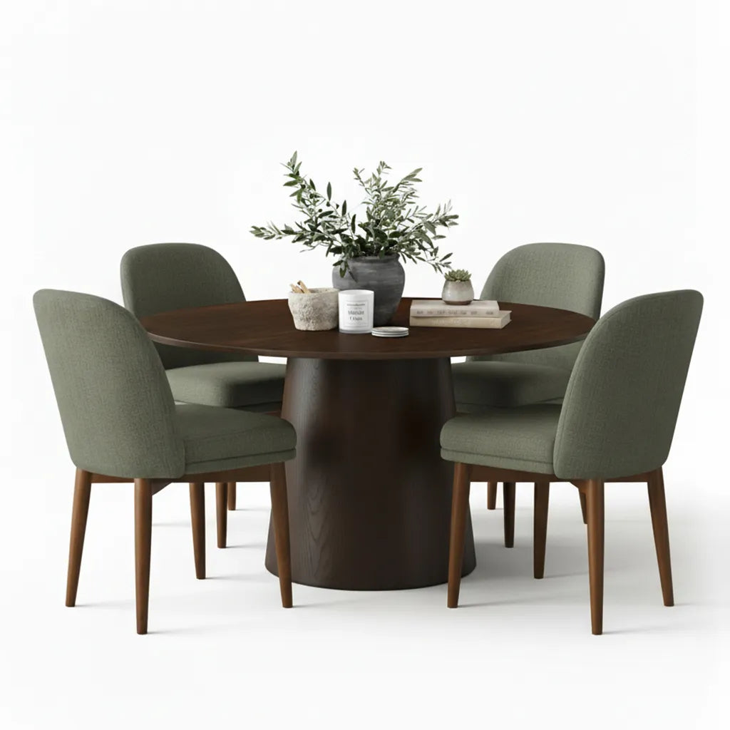 Orchid & Athena 52" Round Solid Oak Dining Table Set for 4 (5-Piece)