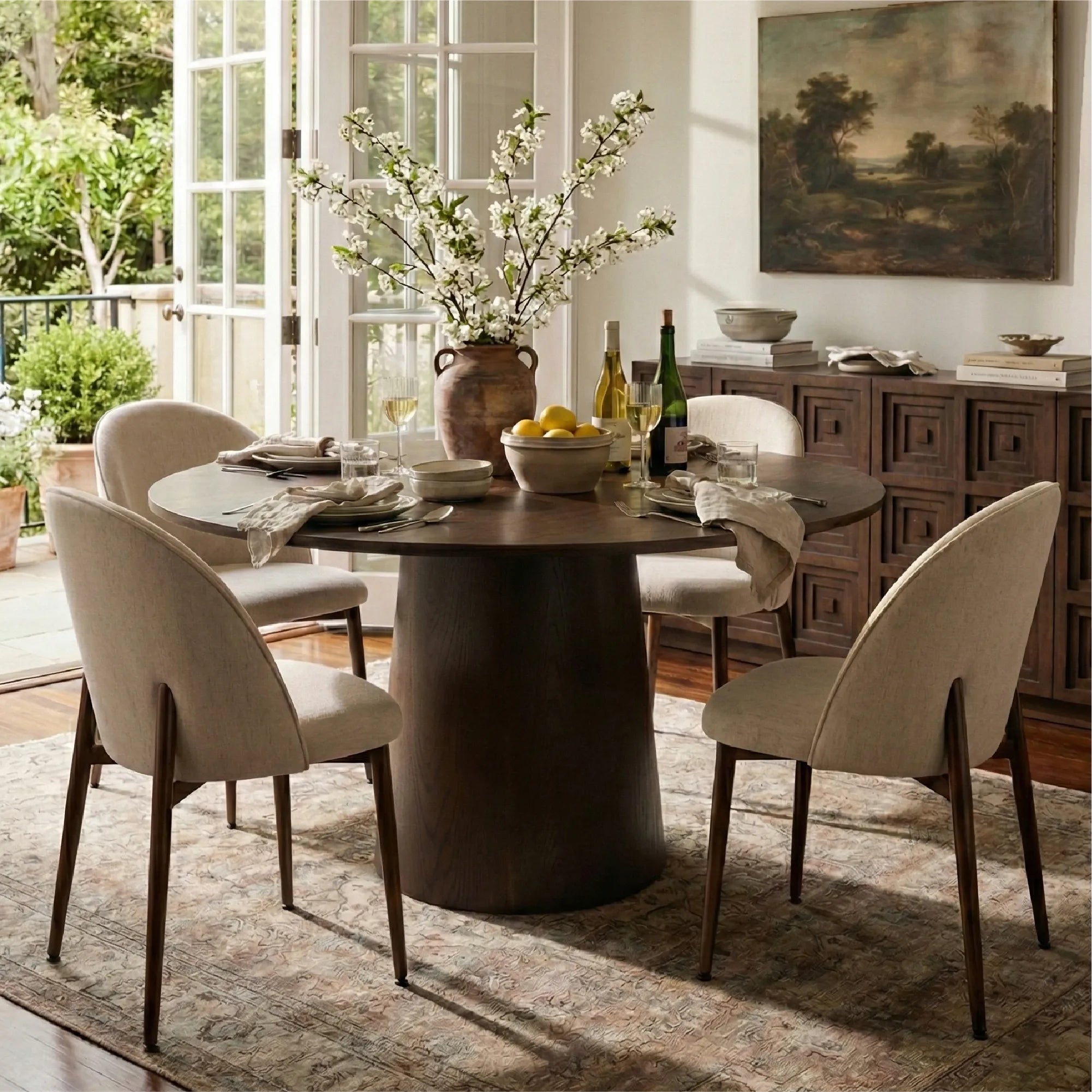 Orchid & Goteborg 52" Round Solid Oak Dining Table Set for 4 (5-Piece)