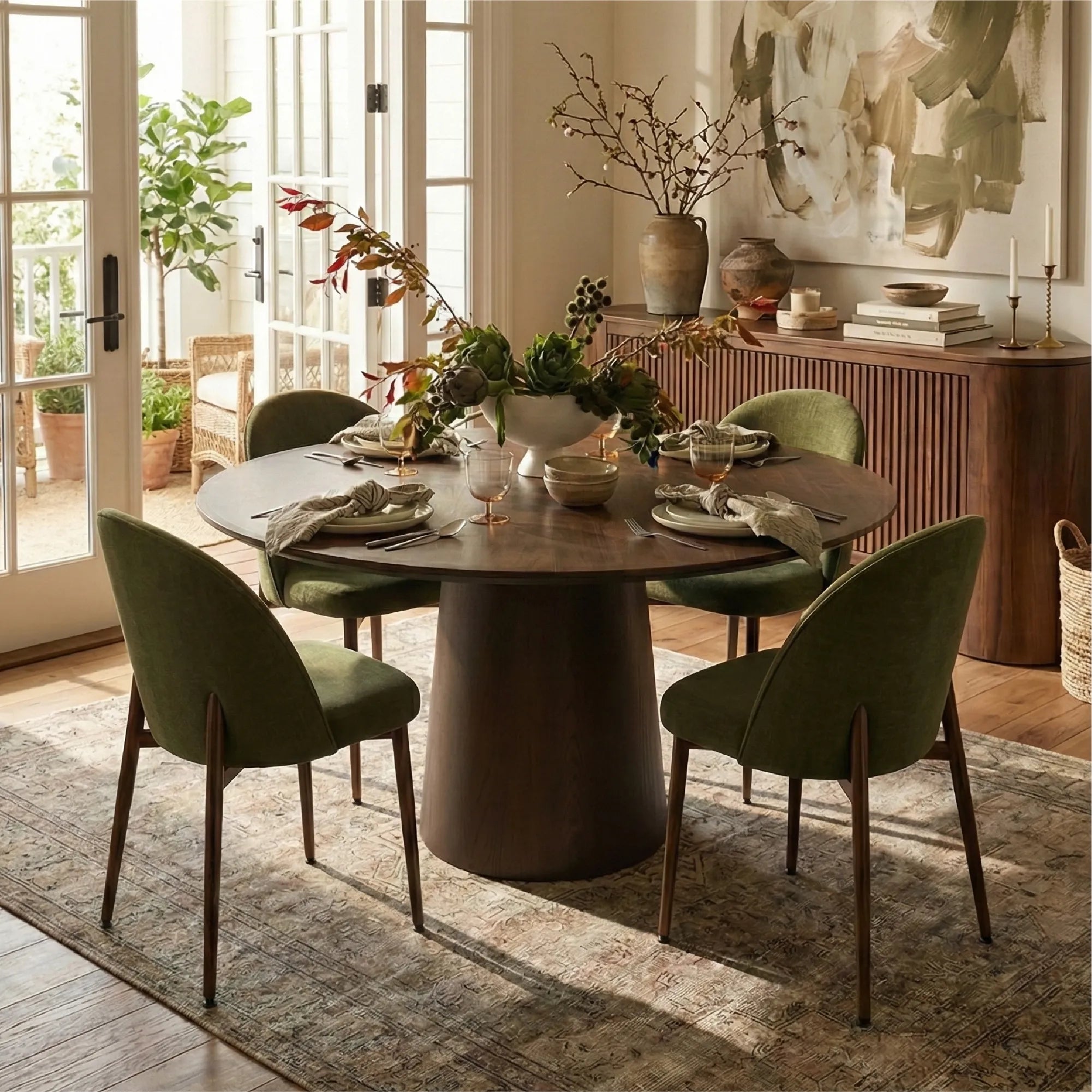 Orchid & Goteborg 52" Round Solid Oak Dining Table Set for 4 (5-Piece)