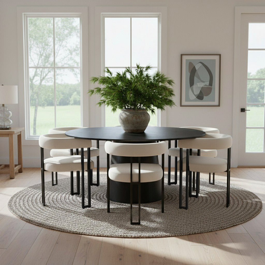 Orchid & Mia 60" Round Velvet Dining Table Set for 6 (7-Piece)