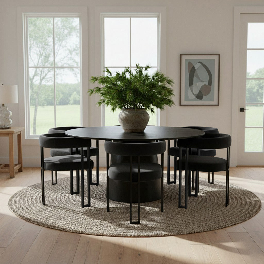 Orchid & Mia 60" Round Velvet Dining Table Set for 6 (7-Piece)