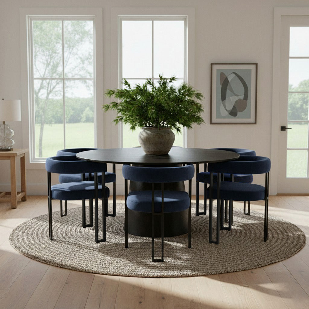 Orchid & Mia 60" Round Velvet Dining Table Set for 6 (7-Piece)