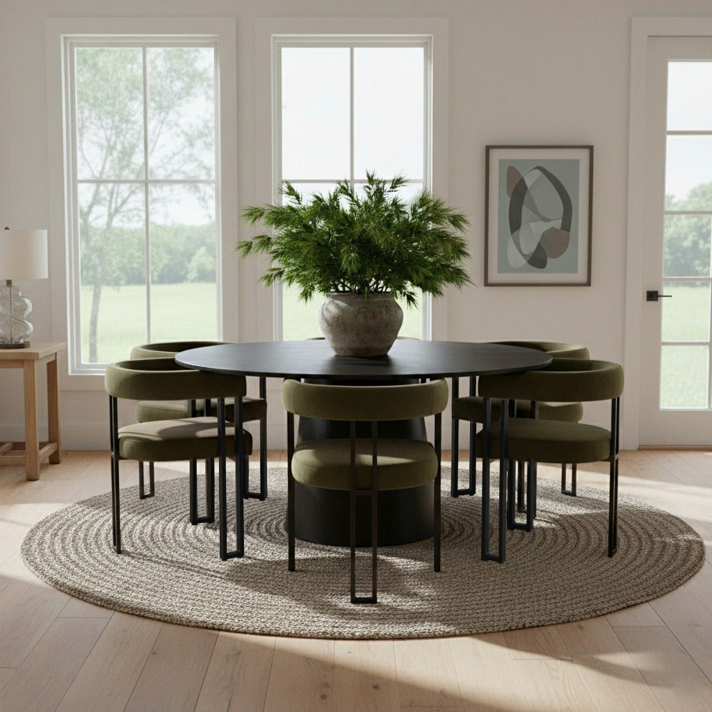 Orchid & Mia 60" Round Velvet Dining Table Set for 6 (7-Piece)