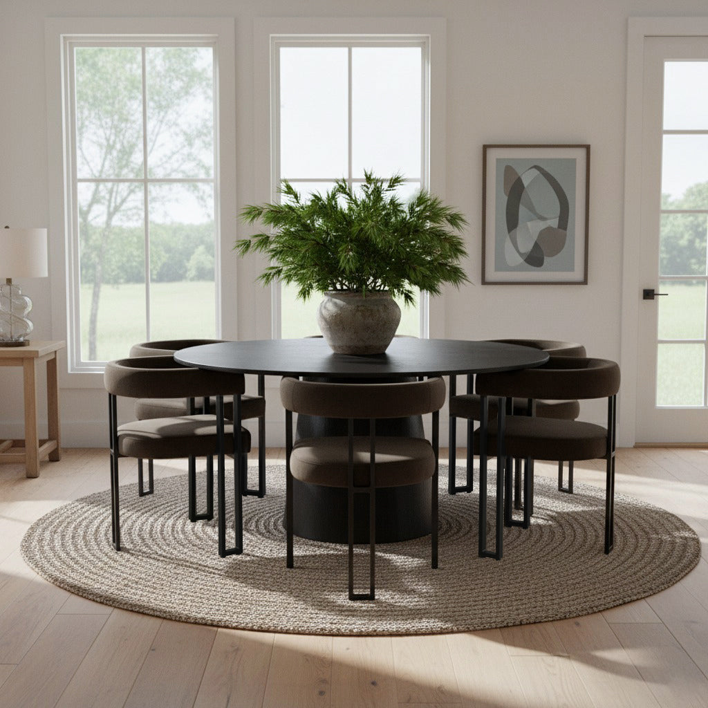 Orchid & Mia 60" Round Velvet Dining Table Set for 6 (7-Piece)