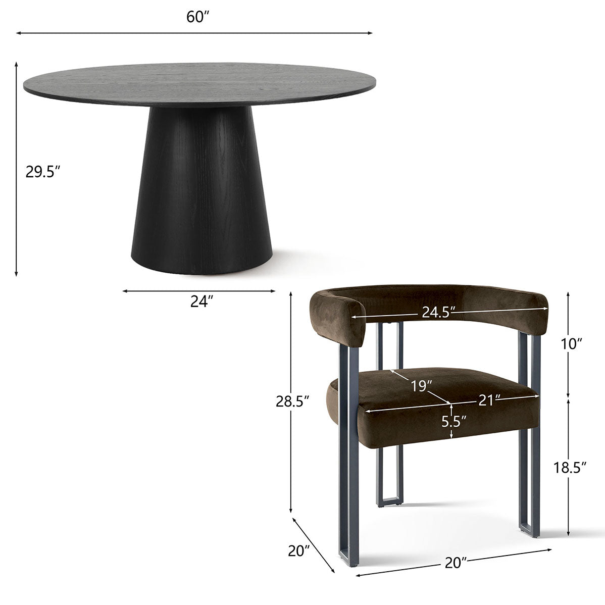 Orchid & Mia 60" Round Velvet Dining Table Set for 6 (7-Piece)