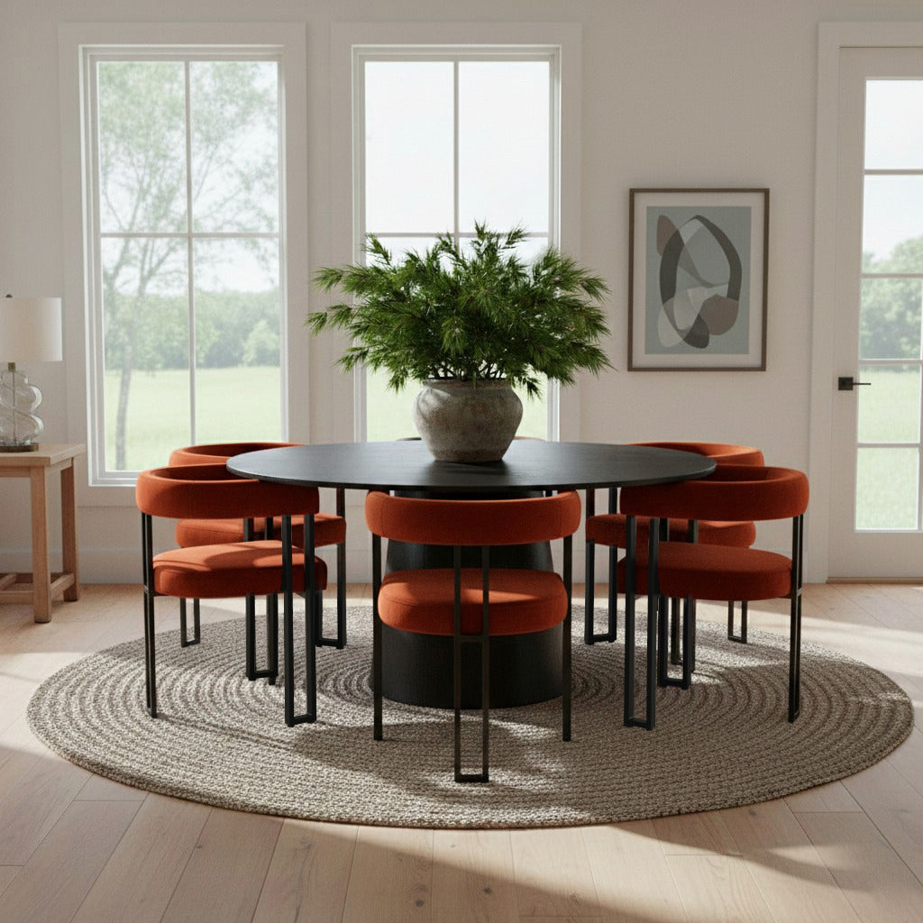 Orchid & Mia 60" Round Velvet Dining Table Set for 6 (7-Piece)