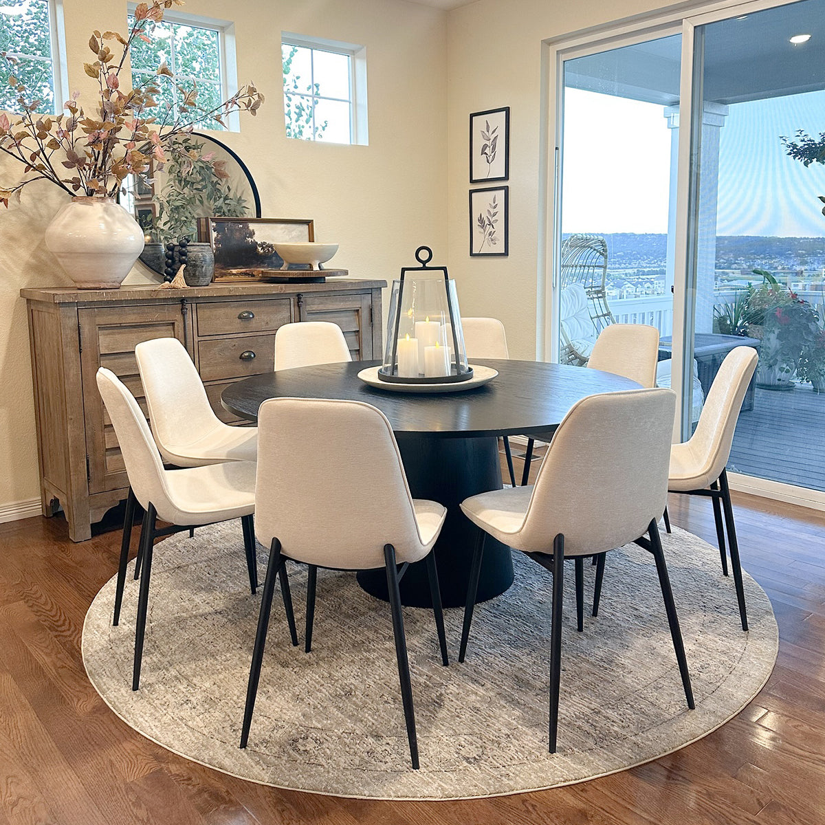 Orchid & Oslo 60" Solid Oak Round Chenille Dining Table Set for 8 (9-Piece)