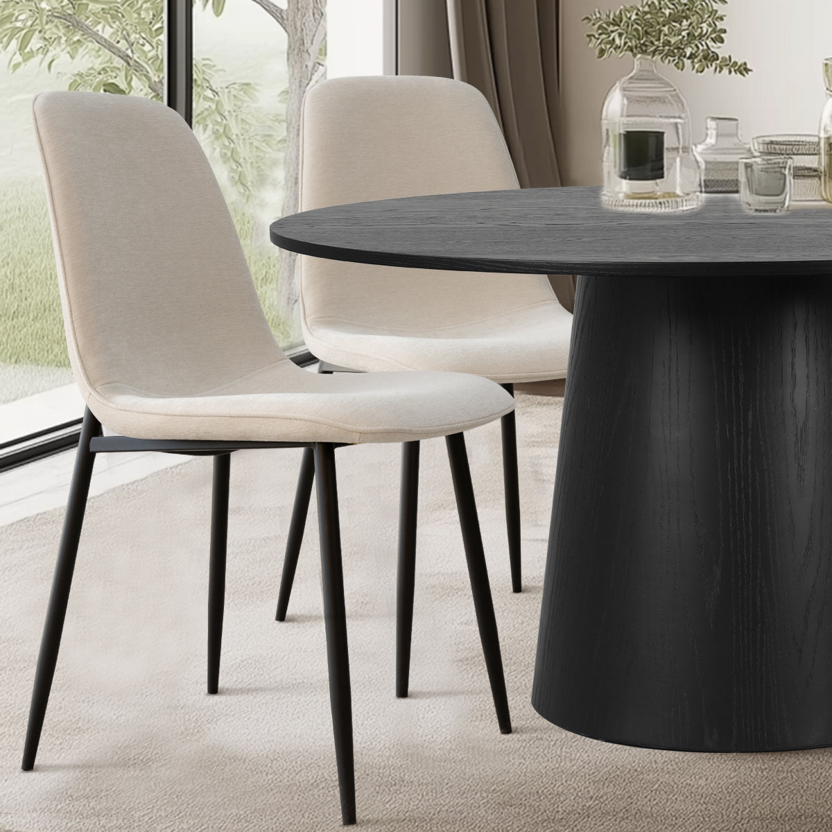 Orchid & Oslo 60" Solid Oak Round Chenille Dining Table Set for 8 (9-Piece)