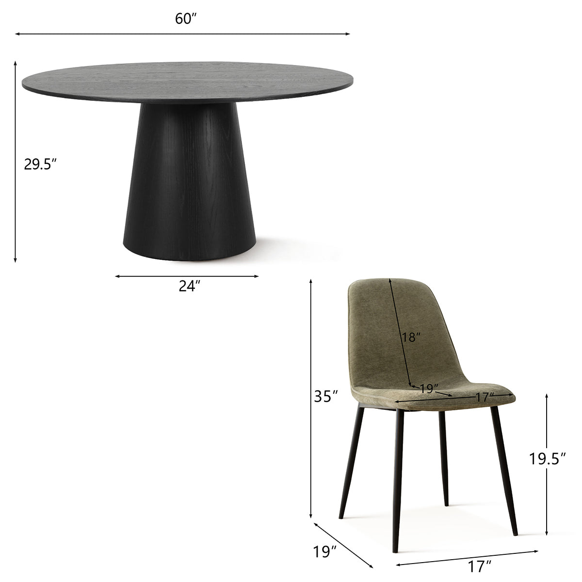 Orchid & Oslo 60" Solid Oak Round Chenille Dining Table Set for 8 (9-Piece)