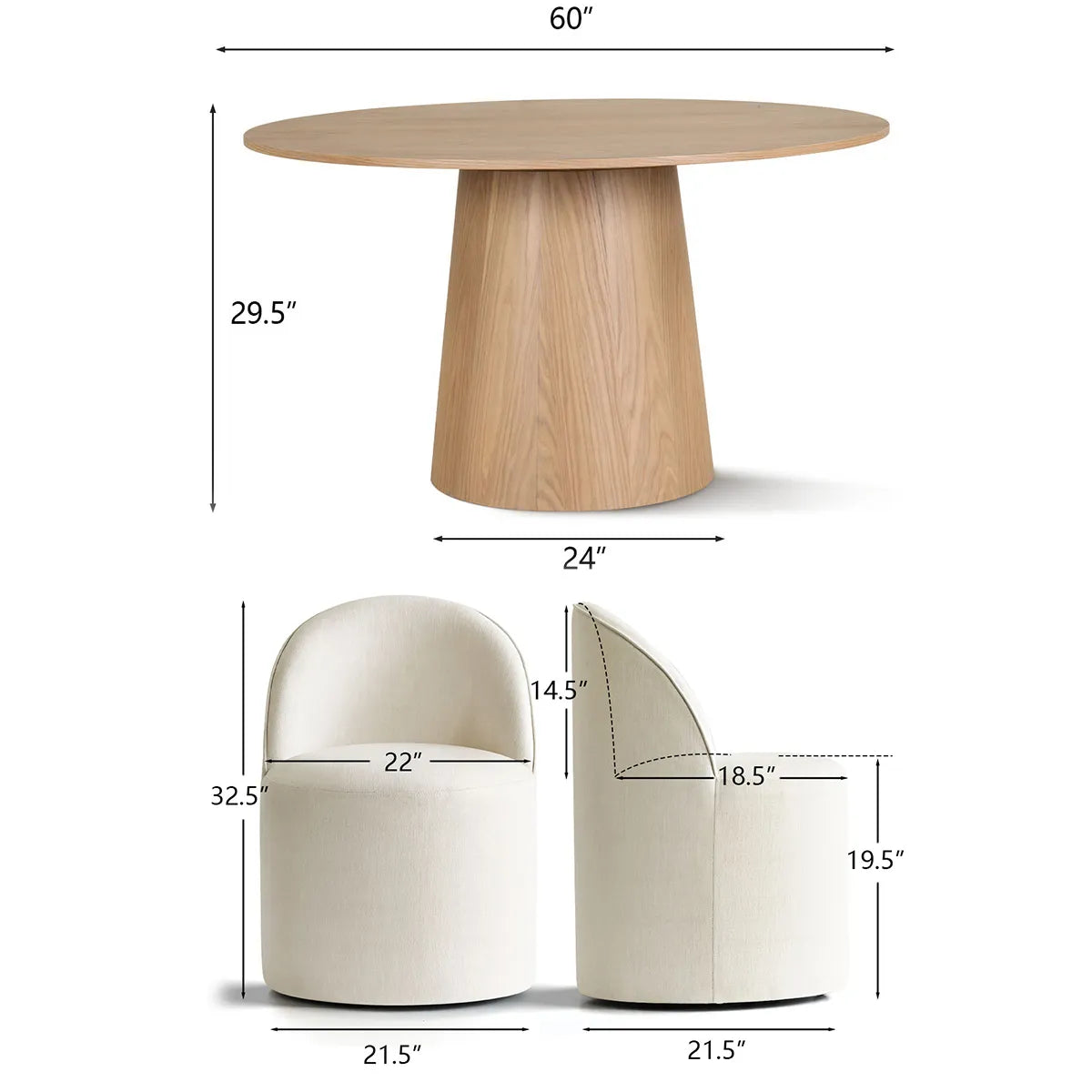 Orchid & Doris 60" Round Natural Dining Table Set for 6 (7-Piece)