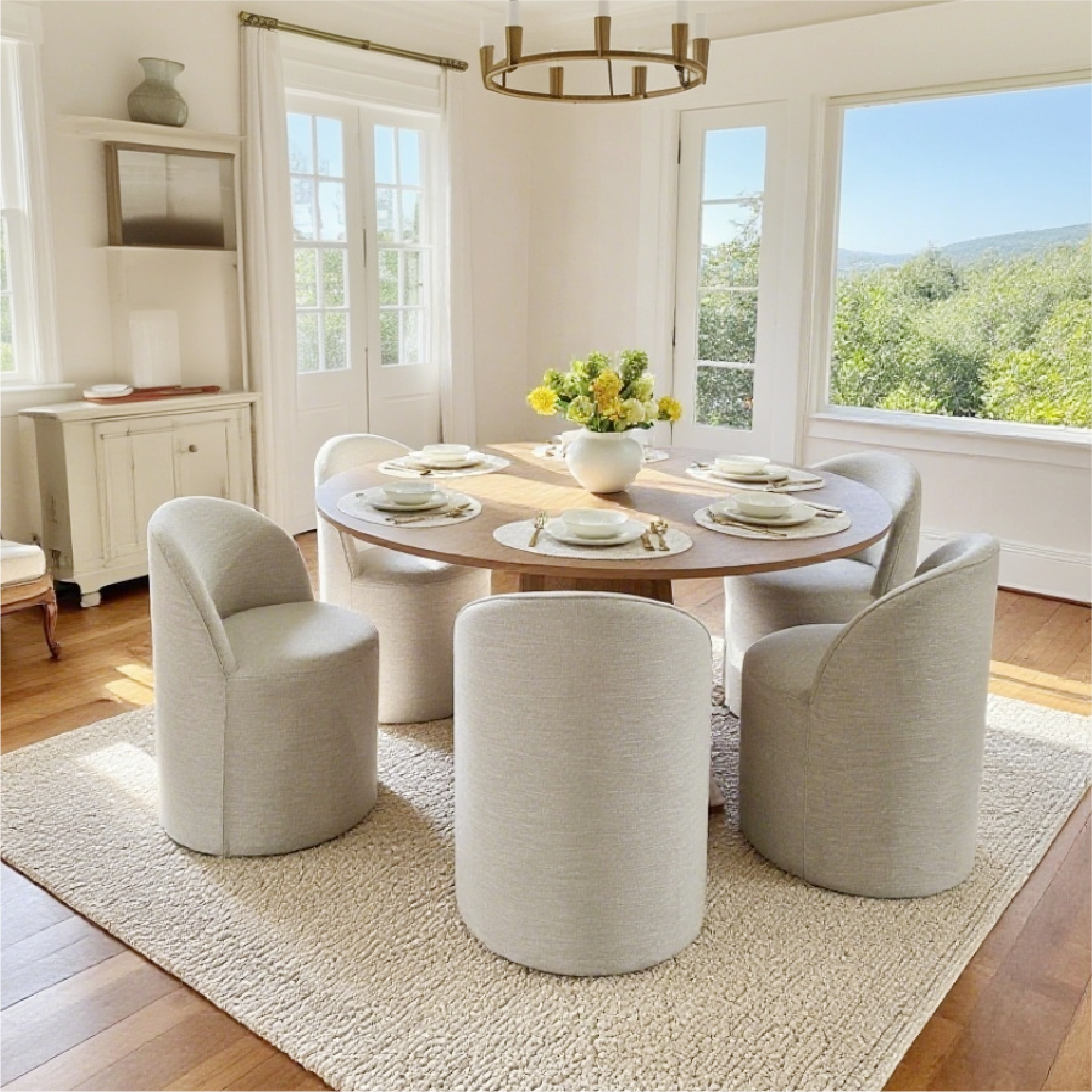 Doris Rolling Upholstered Dining Chair With Castors (Set of 6)