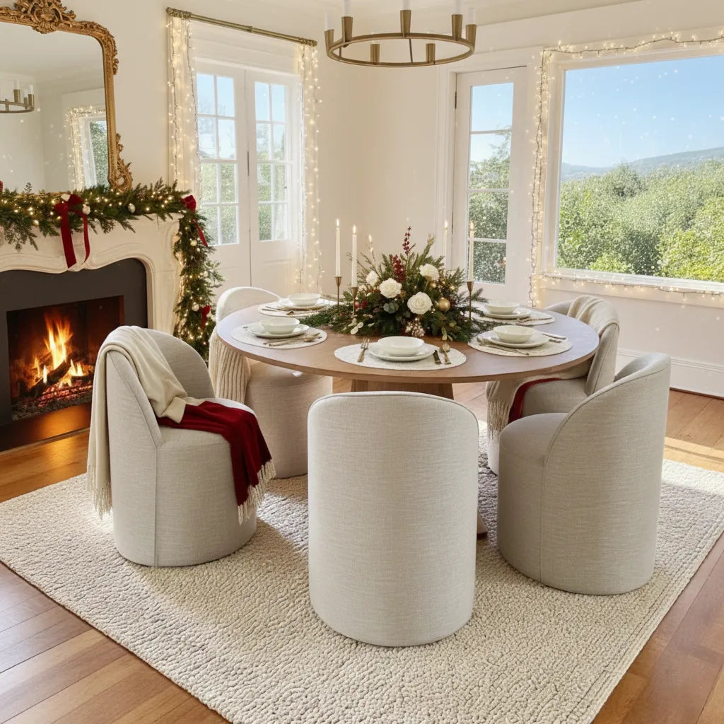 Orchid & Doris 60" Round Natural Dining Table Set for 6 (7-Piece)