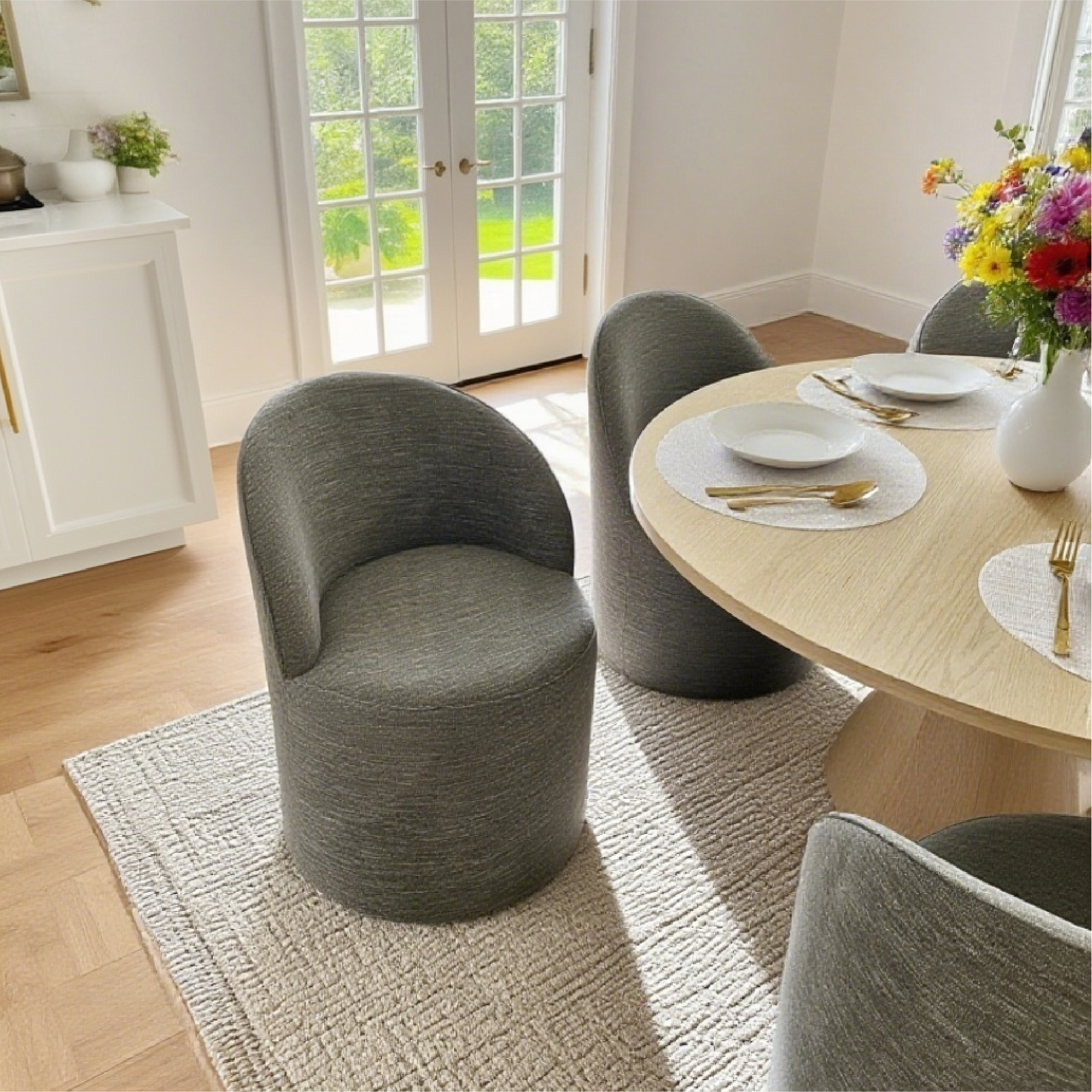 Doris Rolling Upholstered Dining Chair With Castors (Set of 6)