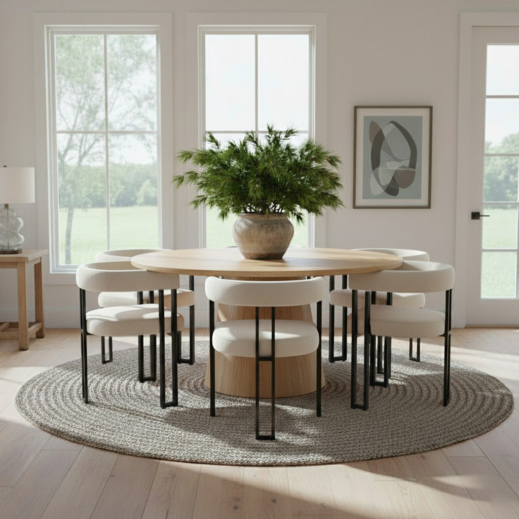 Orchid & Mia 60" Round Velvet Dining Table Set for 6 (7-Piece)
