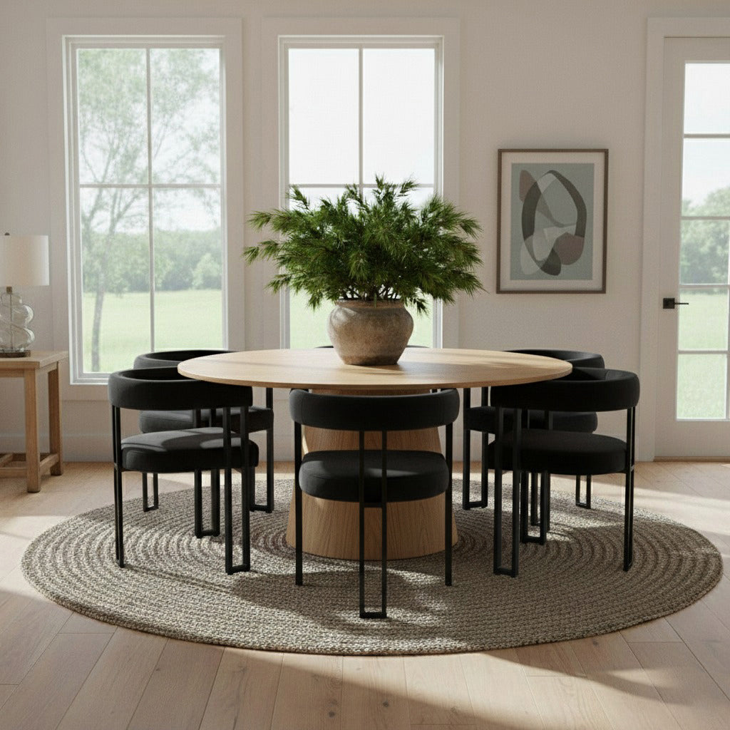 Orchid & Mia 60" Round Velvet Dining Table Set for 6 (7-Piece)