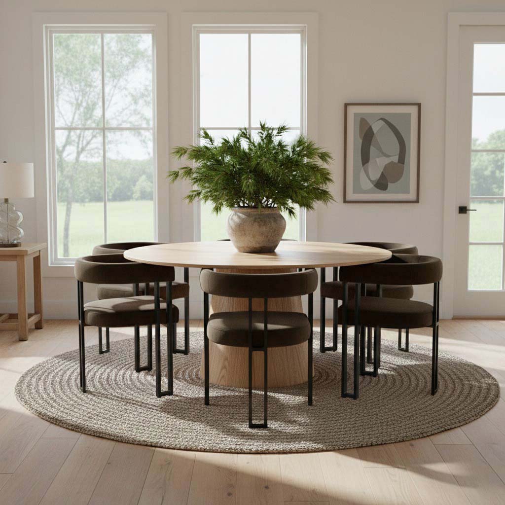 Orchid & Mia 60" Round Velvet Dining Table Set for 6 (7-Piece)
