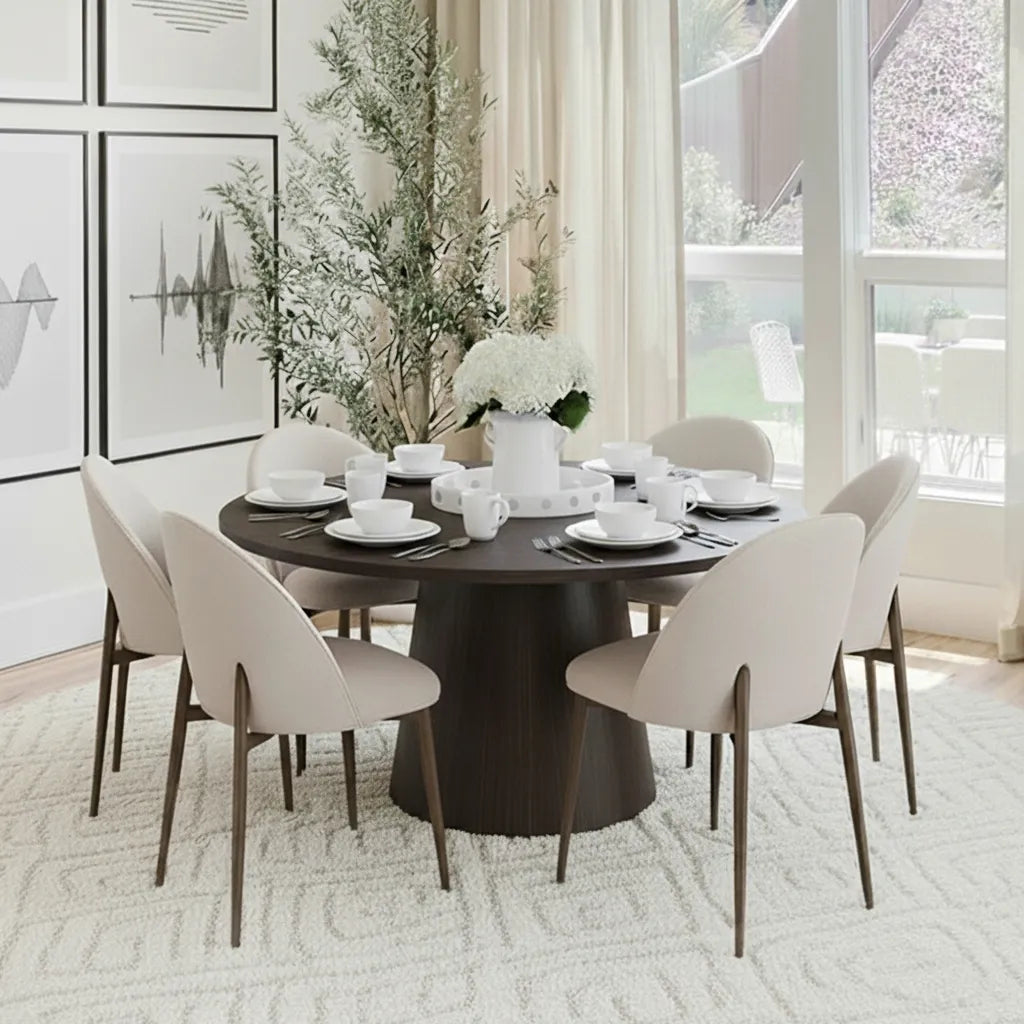 Orchid & Goteborg 60" Round Solid Oak Dining Table Set for 6 (7-Piece)