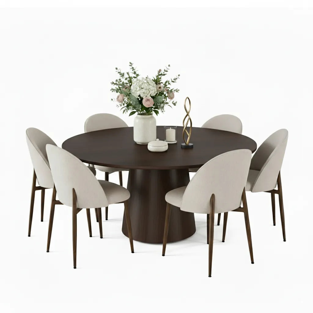 Orchid & Goteborg 60" Round Solid Oak Dining Table Set for 6 (7-Piece)