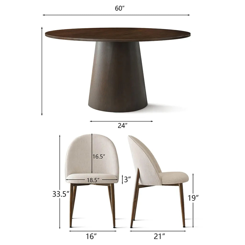 Orchid & Goteborg 60" Round Solid Oak Dining Table Set for 6 (7-Piece)