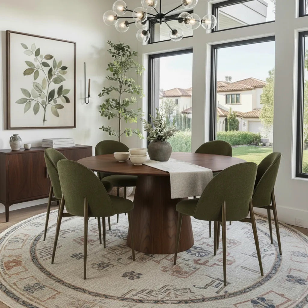 Orchid & Goteborg 60" Round Solid Oak Dining Table Set for 6 (7-Piece)