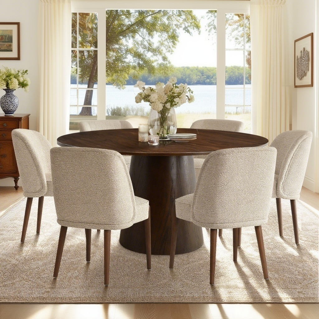 Orchid & London 60" Round Solid Oak Dining Table Set for 6 (7-Piece)