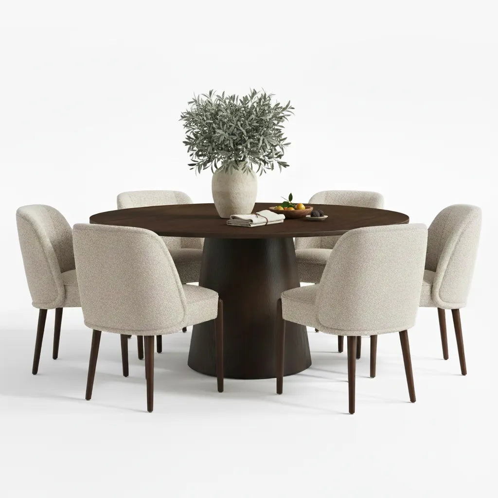 Orchid & London 60" Round Solid Oak Dining Table Set for 6 (7-Piece)