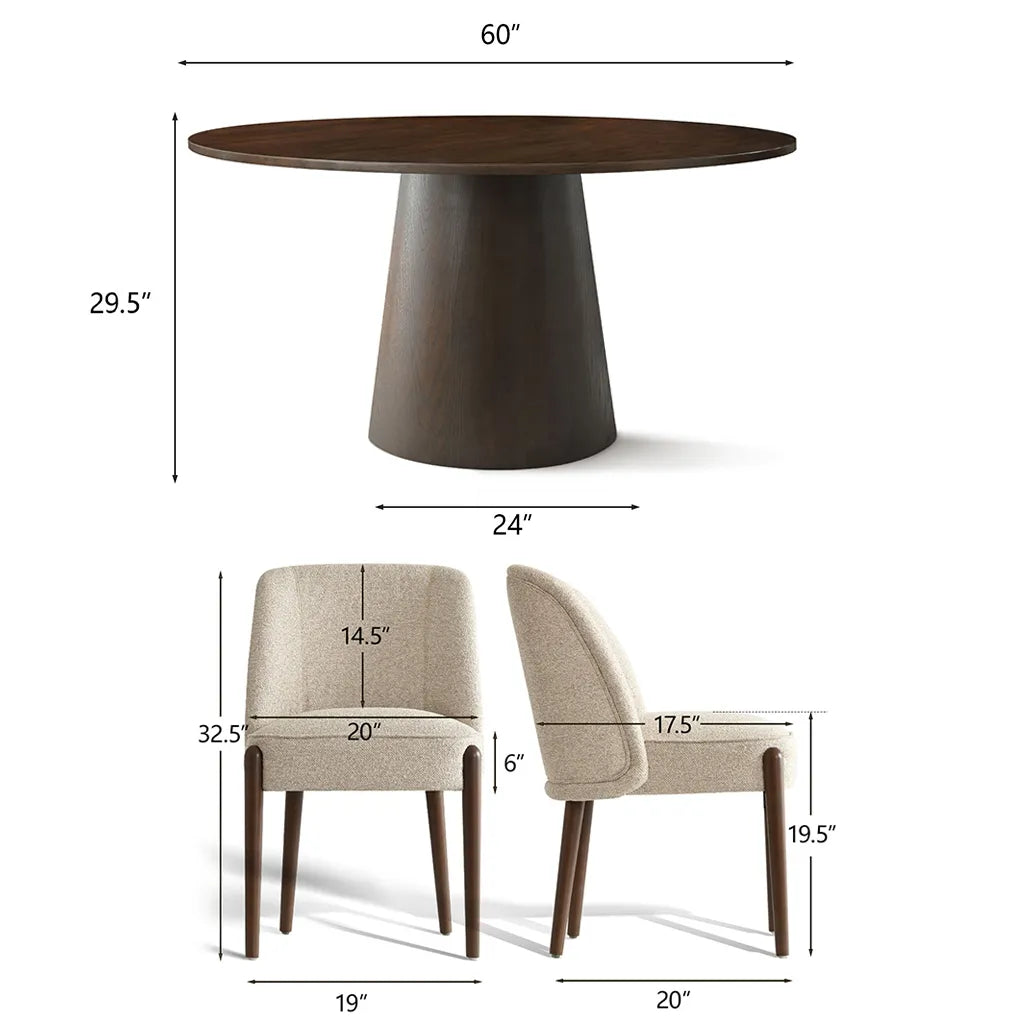 Orchid & London 60" Round Solid Oak Dining Table Set for 6 (7-Piece)