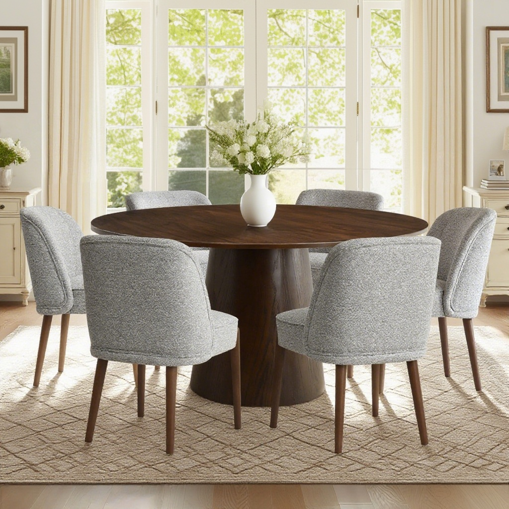Orchid & London 60" Round Solid Oak Dining Table Set for 6 (7-Piece)