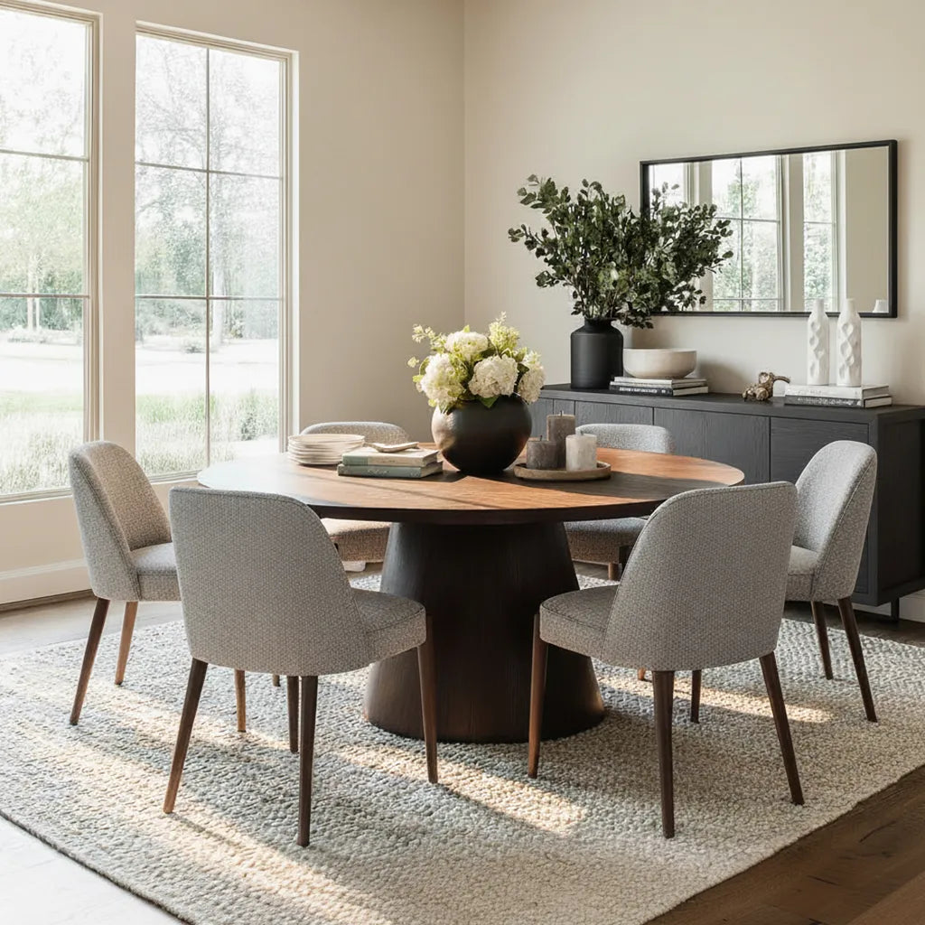 Orchid & London 60" Round Solid Oak Dining Table Set for 6 (7-Piece)