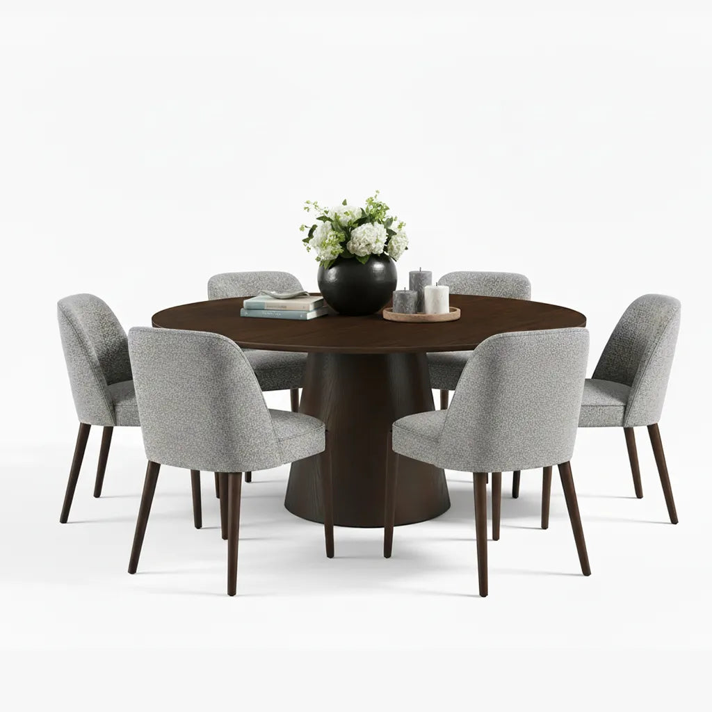 Orchid & London 60" Round Solid Oak Dining Table Set for 6 (7-Piece)
