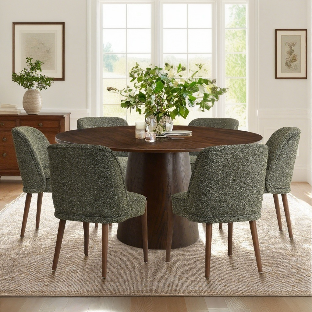 Orchid & London 60" Round Solid Oak Dining Table Set for 6 (7-Piece)