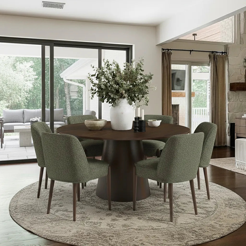 Orchid & London 60" Round Solid Oak Dining Table Set for 6 (7-Piece)